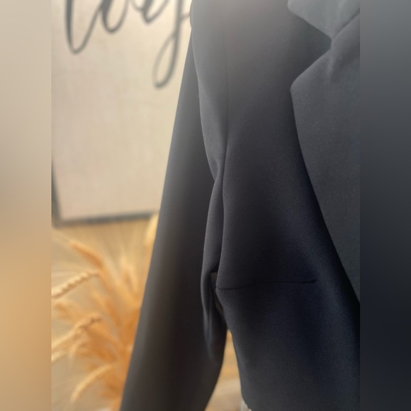 Zara Rhinestone Shiny Black Mini Blazer Jacket Top - Picture 10 of 11